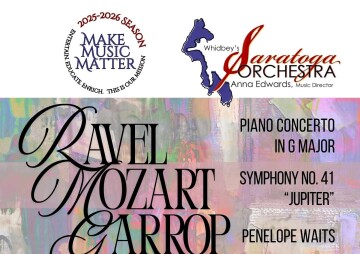 Ravel’s Piano Concerto in G Major, Mozart’s Symphony No. 41 “Jupiter”, and Stacy Garrop’s “Penelope Waits” from her Mythology Symphony.